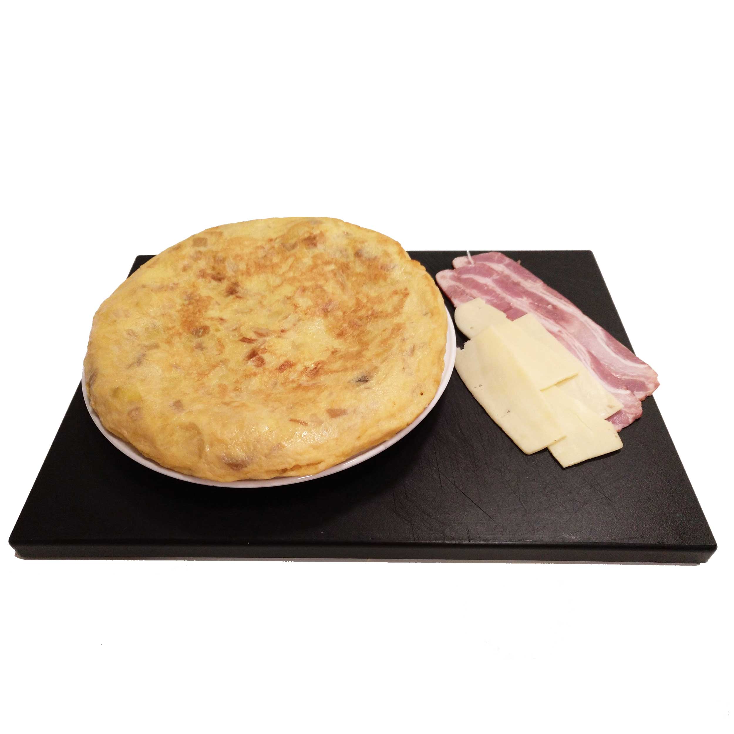 Tortilla de patata, bacón y queso
